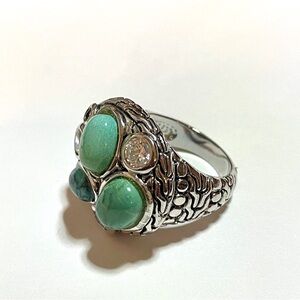Vintage Dome Ring with Simulated Turquoise & Crystal Accents – Silver Tone State